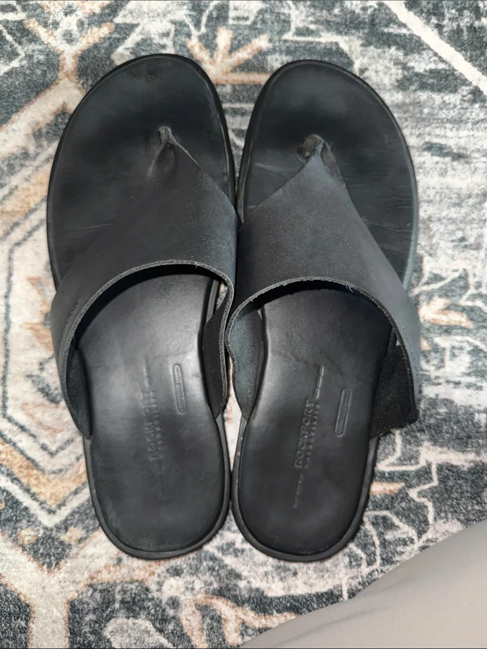 Rockport Mens Black Leather Toe Slide Sandals